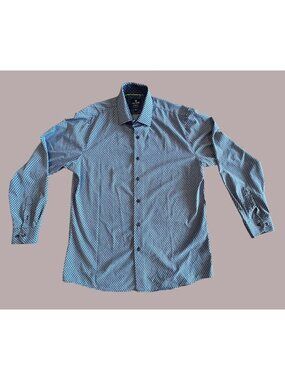 Tom Baine Slim Fit XL Performance Button-Up Shirt Blue Diamond Pattern Wrinkle-F